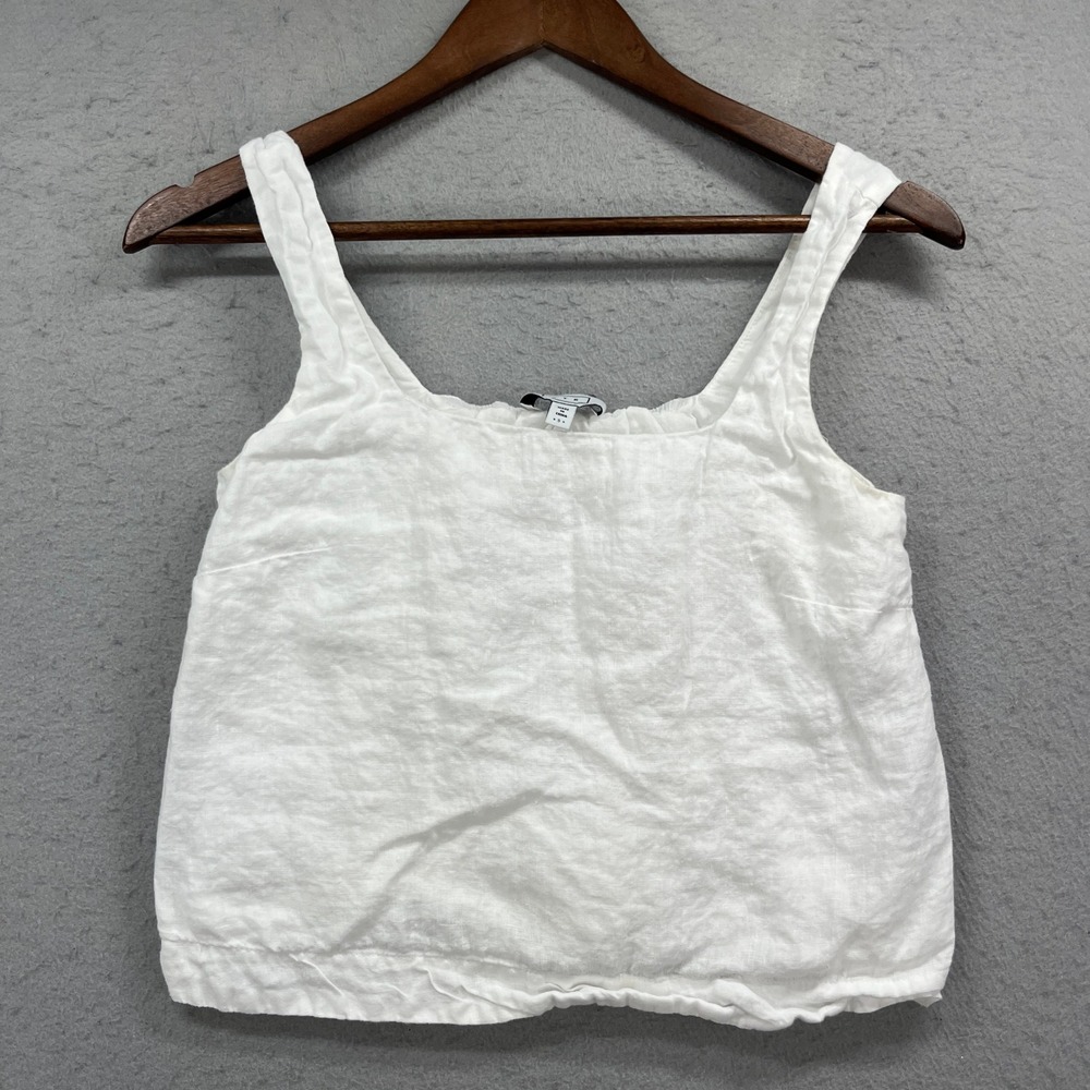 AYR Tank Top Womens Small White Linen Sleeveless Square Neck Coastal Minimalist